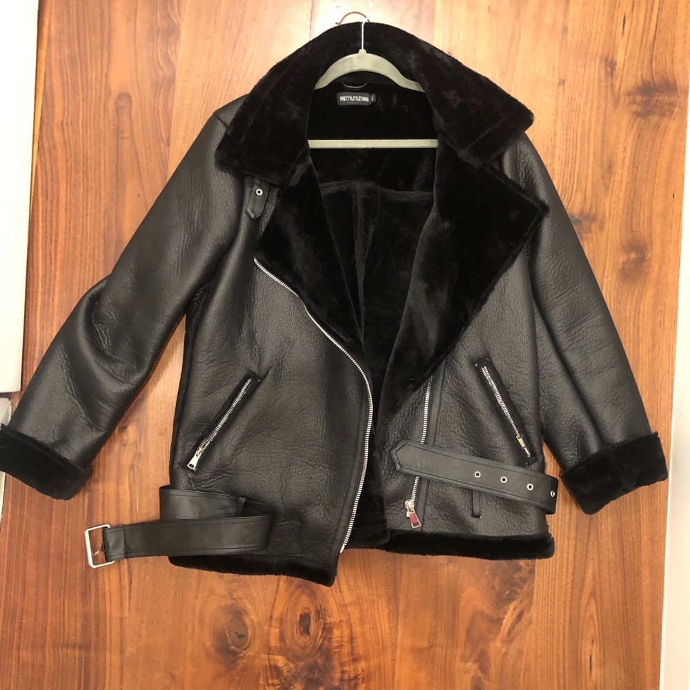Black Leather Jacket/Black Oversized Pu Aviator